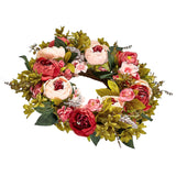 VEVOR Artificial Decorative Wreath 48.26 cm Pink Peonies Hydrangeas Year Round - Extra Image