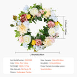 VEVOR Artificial Decorative Wreath 60.96 cm White Pink Yellow Peonies Hydrangeas - Close-Up Angle