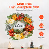 VEVOR Artificial Decorative Wreath 60.96 cm Red Orange Yellow Hydrangeas Roses - Side View