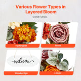 VEVOR Artificial Decorative Wreath 60.96 cm Red Orange Yellow Hydrangeas Roses - Top-Down View