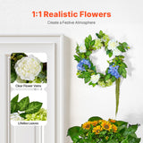 VEVOR Artificial Decorative Wreath 58.42 cm Blue White Green Hydrangeas Roses - Front View