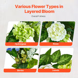 VEVOR Artificial Decorative Wreath 58.42 cm Blue White Green Hydrangeas Roses - Top-Down View