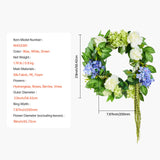 VEVOR Artificial Decorative Wreath 58.42 cm Blue White Green Hydrangeas Roses - Close-Up Angle