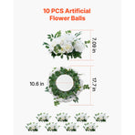 Flower Balls Arrangement Bouquet 10 PCS, 450 mm Diameter Artificial Flower Balls Wedding White Roses Centerpieces, Faux Flowers Arrangements for Wedding Centerpiece Home Table Decorations