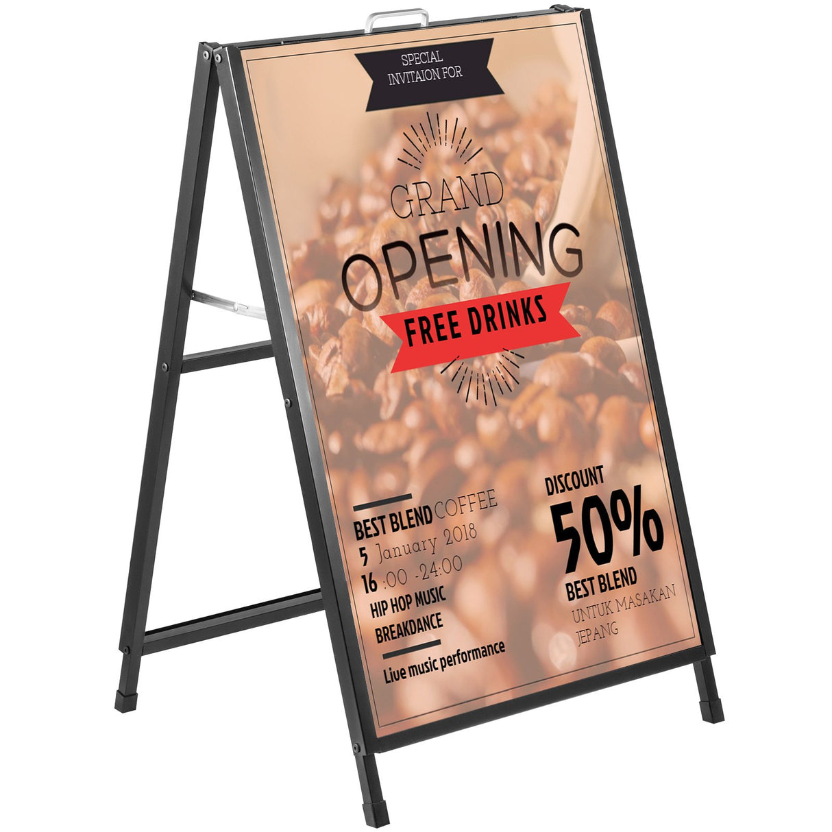 VEVOR A-Frame Sidewalk Sign 24"x36" Sidewalk Signs for Businesses Black Coated Steel Metal A-Frame Sign Slide-in Folding Sandwich Board Sidewalk Sign