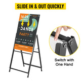 VEVOR A-Frame Sidewalk Sign 24"x36" Sidewalk Signs for Businesses Black Coated Steel Metal A-Frame Sign Slide-in Folding Sandwich Board Sidewalk Sign