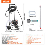 VEVOR Stand Airless Paint Sprayer, 750W 3000PSI High Efficiency Electric Airless Sprayer With Cart, Fine And Even Painting Effect, Paint Sprayers for Home Interior and Exterior Furniture and Fences - Close-Up Angle