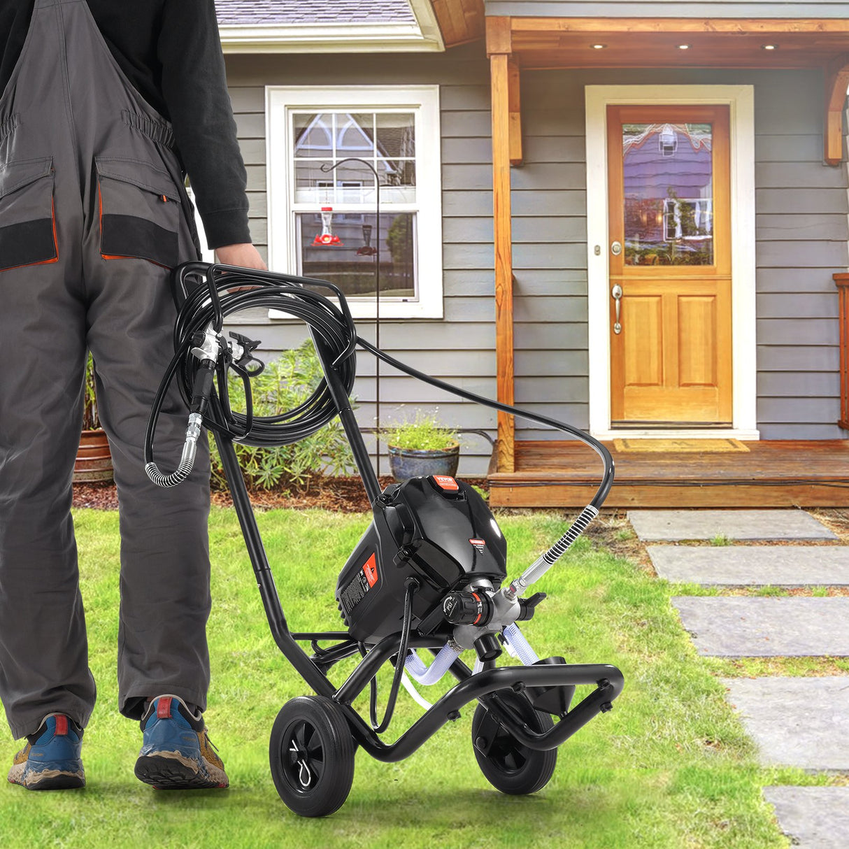 VEVOR Stand Airless Paint Sprayer, 750W 3000PSI High Efficiency Electric Airless Sprayer With Cart,