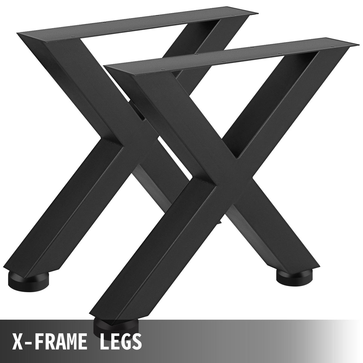 VEVOR Set of 2 Steel Table Legs, 16'Height 15'Wide Dining Table Legs, Heavy Duty 3.1" Square Box Section X Frame Table Legs, 16x15x3.1 Inch Black