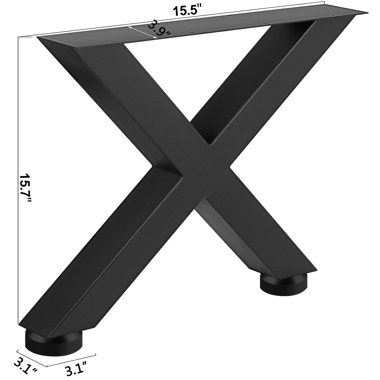 VEVOR Set of 2 Steel Table Legs, 16'Height 15'Wide Dining Table Legs, Heavy Duty 3.1" Square Box Section X Frame Table Legs, 16x15x3.1 Inch Black