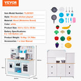 VEVOR Kitchen Playset Kids Pretend Cooking Play Toy 24 Piece Accessories White - Rear View