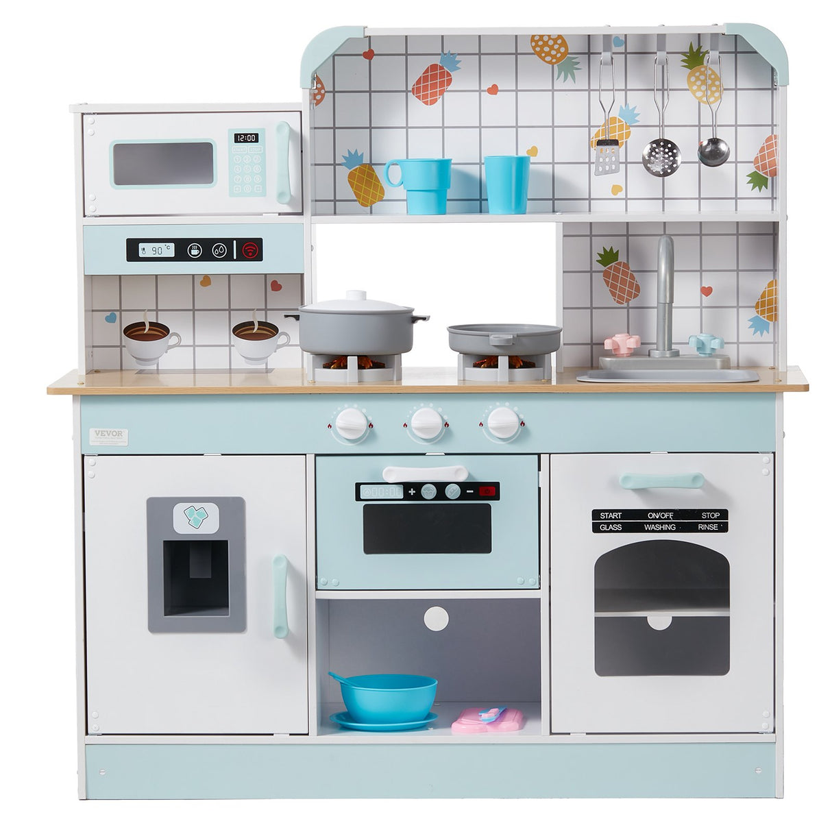 VEVOR Kitchen Playset Kids Pretend Cooking Play Toy 24 Piece Accessories White