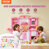 VEVOR Kitchen Playset Kids Pretend Cooking Play Toy 74 Piece Accessories Pink - Front View