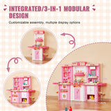 VEVOR Kitchen Playset Kids Pretend Cooking Play Toy 74 Piece Accessories Pink - Side View