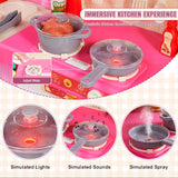 VEVOR Kitchen Playset Kids Pretend Cooking Play Toy 74 Piece Accessories Pink - 45-Degree Angle