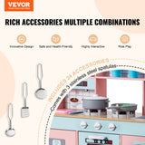 VEVOR Kitchen Playset Kids Pretend Cooking Play Toy 24 Piece Accessories Pink - Front View