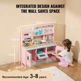 VEVOR Kitchen Playset Kids Pretend Cooking Play Toy 24 Piece Accessories Pink - Side View