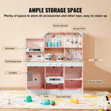 VEVOR Kitchen Playset Kids Pretend Cooking Play Toy 24 Piece Accessories Pink - Rear View