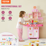 VEVOR Kitchen Playset Kids Pretend Cooking Play Toy 48 Piece Accessories Pink - Front View