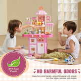 VEVOR Kitchen Playset Kids Pretend Cooking Play Toy 48 Piece Accessories Pink - Top-Down View