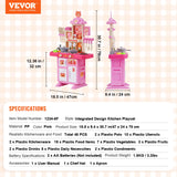 VEVOR Kitchen Playset Kids Pretend Cooking Play Toy 48 Piece Accessories Pink - Close-Up Angle