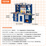 VEVOR Kitchen Playset Kids Pretend Cooking Play Toy 74 Piece Accessories Blue - Rear View