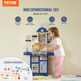 VEVOR Kitchen Playset Kids Pretend Cooking Play Toy 48 Piece Accessories Blue - Front View