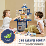 VEVOR Kitchen Playset Kids Pretend Cooking Play Toy 48 Piece Accessories Blue - Top-Down View