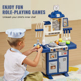 VEVOR Kitchen Playset Kids Pretend Cooking Play Toy 48 Piece Accessories Blue - Rear View