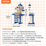 VEVOR Kitchen Playset Kids Pretend Cooking Play Toy 48 Piece Accessories Blue - Close-Up Angle