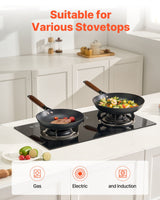 Cast Iron Skillet, 3-Piece Frying Pan Set (205, 265, 310 mm), Nonstick Skillets with Detachable Wood Handle, Pre-Seasoned Chef's Pan, Kitchen Cookware for Gas, Electrical, and Induction, Black