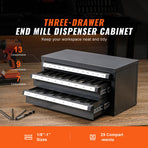 End Mill Dispenser Cabinet, Three-Drawer End Mill Organizer Cabinet for 1/8" to 1", Steel End Mill Dispenser Organizer Cabinet with Labels, 29-Compartment Stackable for End Mill Storage