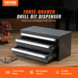 VEVOR Drill Bit Dispenser Cabinet, Three-Drawer Drill Bit Organizer Cabinet for 1mm to 13mm, Steel Drill Dispenser Organizer Cabinet with Labels, Stackable Drill Dispenser for Drill Bit Storage - Front View
