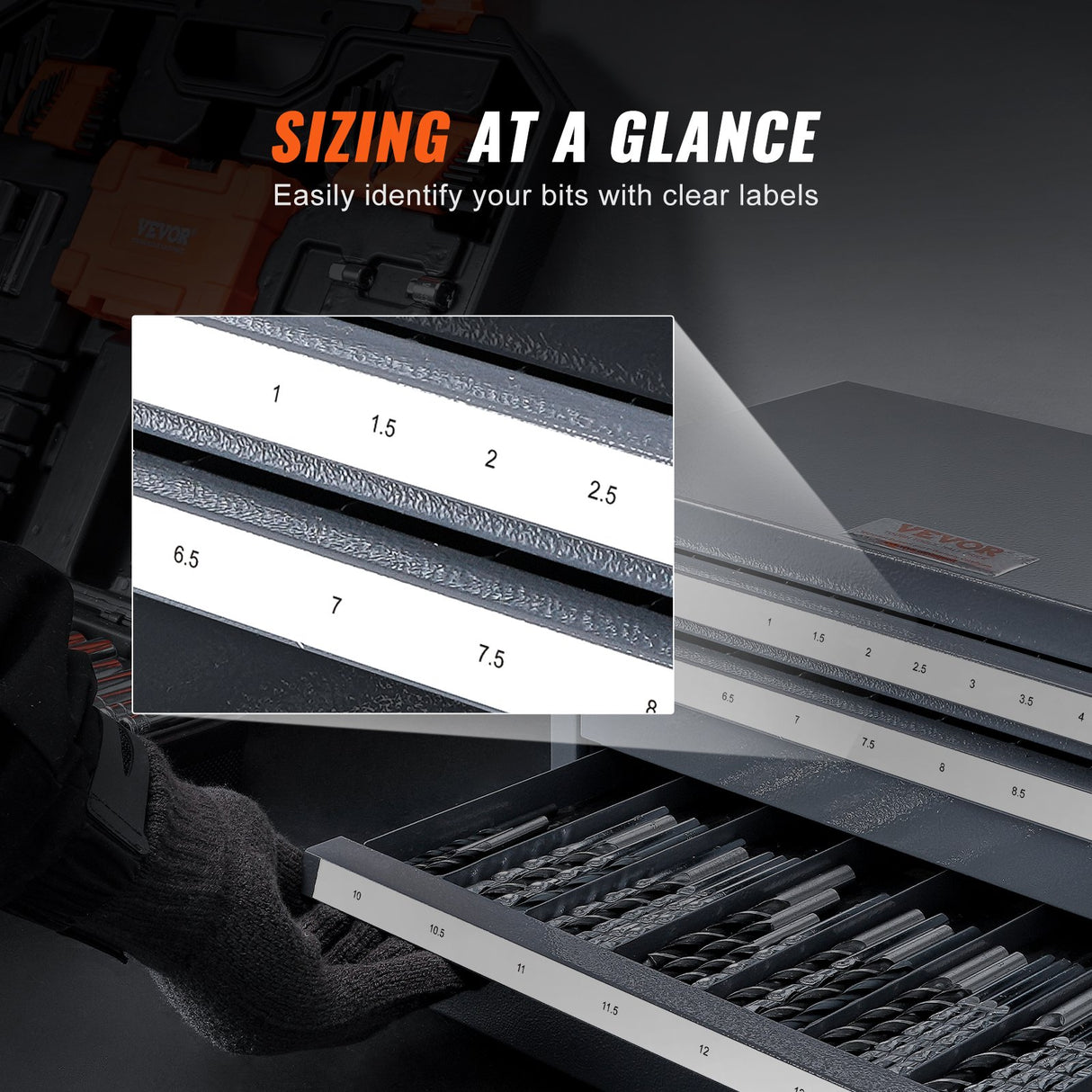 VEVOR Drill Bit Dispenser Cabinet, Three-Drawer Drill Bit Organizer Cabinet for 1mm to 13mm, Steel D