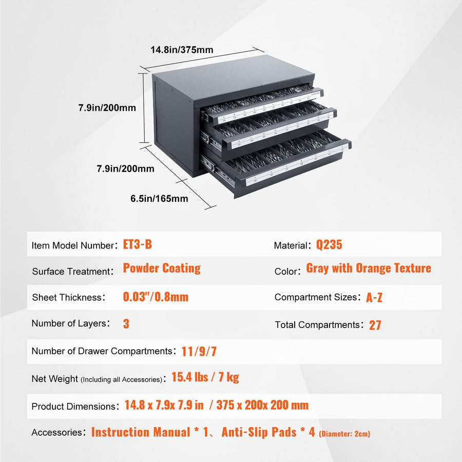 Drill Bit Dispenser Cabinet, Three-Drawer Drill Bit Organizer Cabinet for A to Z, Steel Drill Dispenser Organizer Cabinet with Labels, Stackable Drill Dispenser for Drill Bit Storage