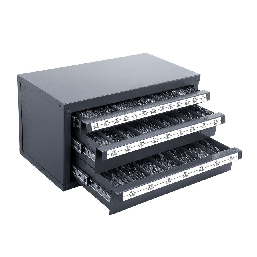 Drill Bit Dispenser Cabinet, Three-Drawer Drill Bit Organizer Cabinet for 1/16" to 1/2", Steel Drill Dispenser Organizer Cabinet with Labels, Stackable Drill Dispenser for Drill Bit Storage