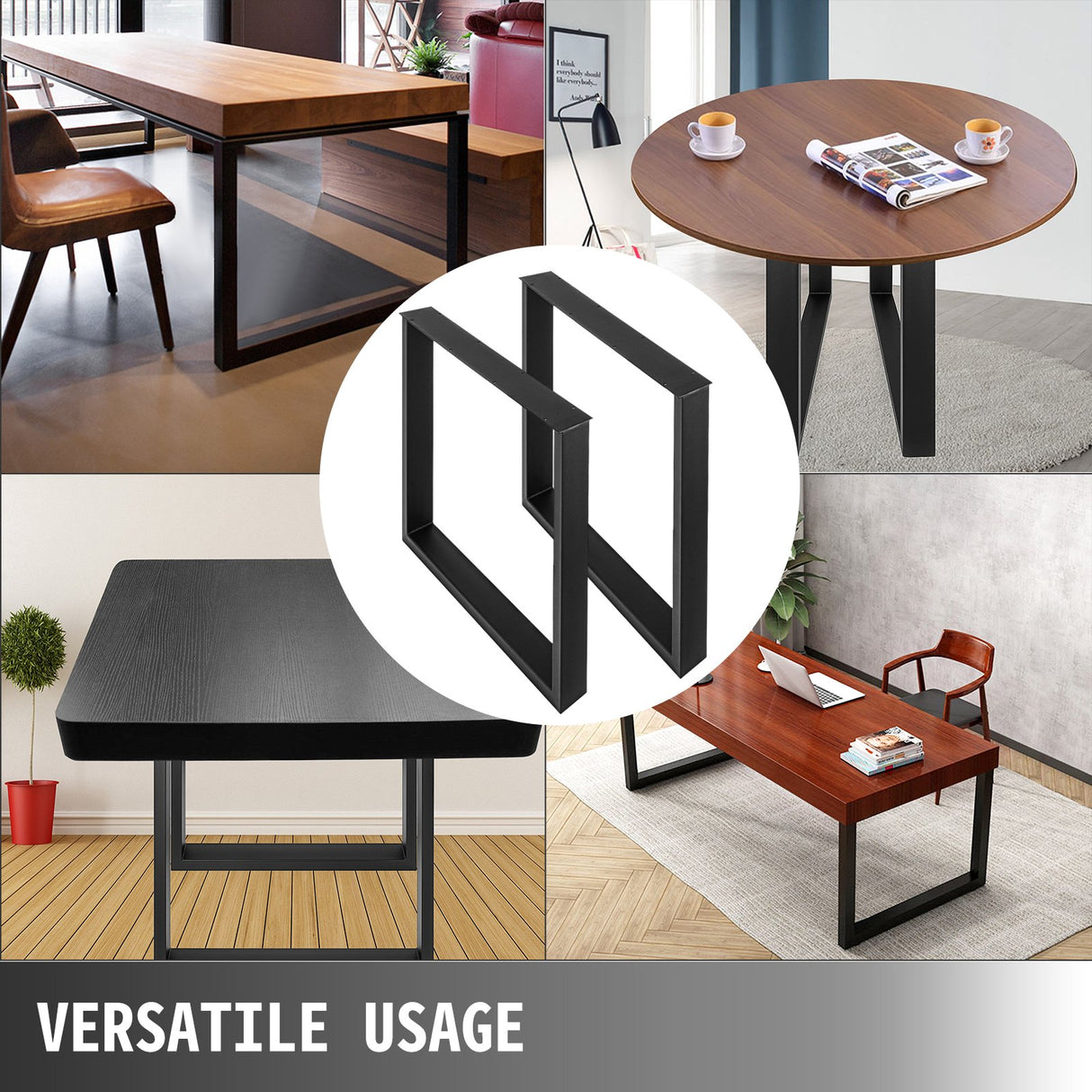 VEVOR Black Metal Table Legs Set of 2 Steel Table Legs 35x28 Inch Dining Table Legs Office Table Legs Computer Desk Legs Steel Bench Legs Country