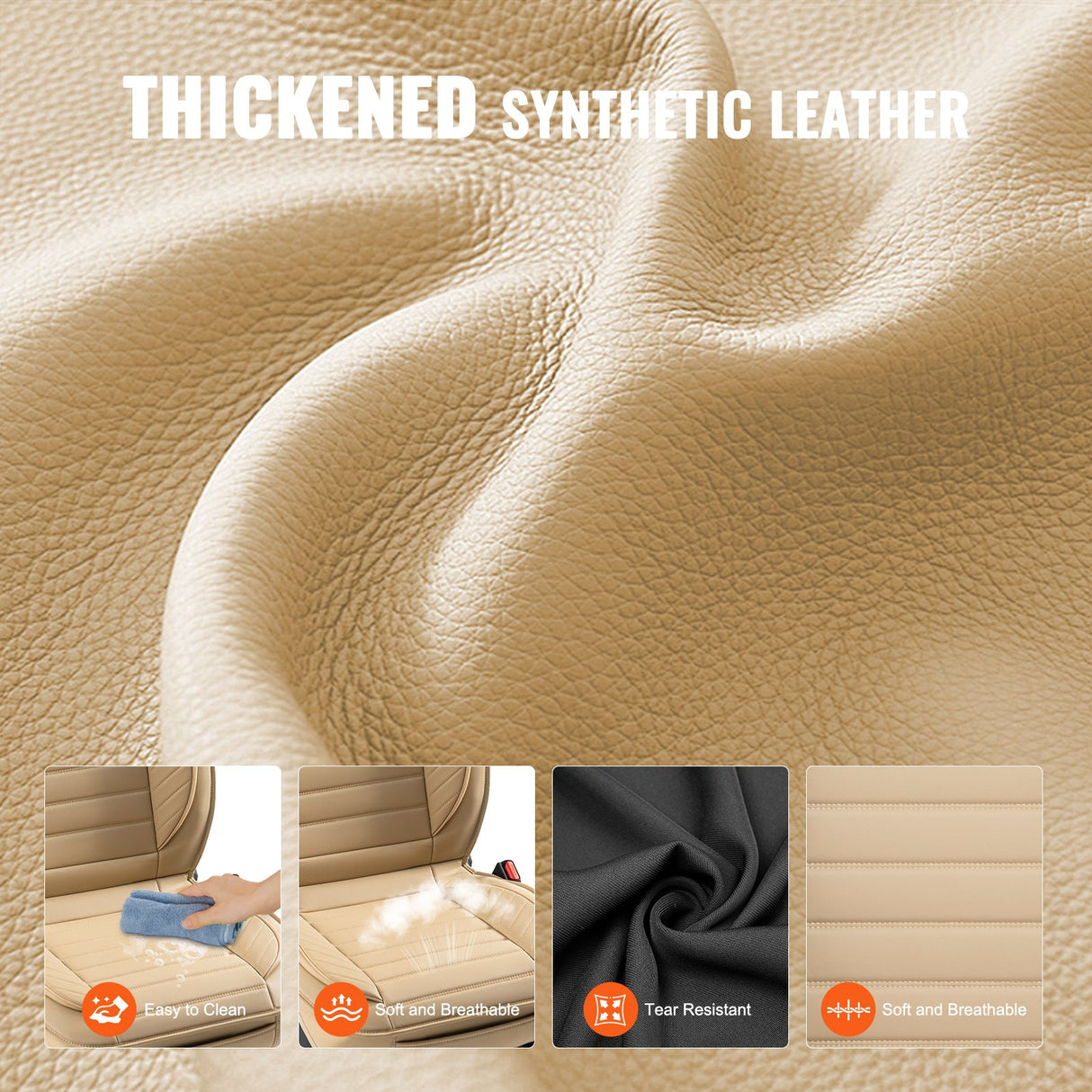 VEVOR Seat Covers, Universal Car Seat Covers Front Seats, 2pcs Faux Leather Seat Cover, Semi-enclosed Design, Detachable Headrest and Airbag
