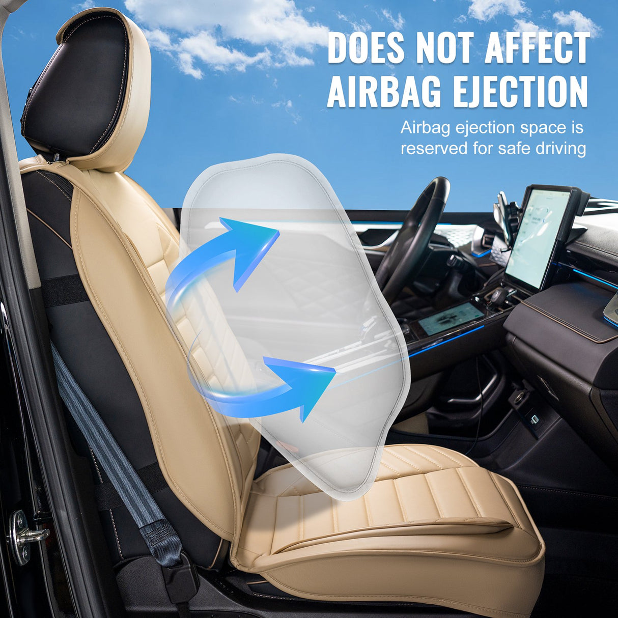 VEVOR Seat Covers, Universal Car Seat Covers Front Seats, 2pcs Faux Leather Seat Cover, Semi-enclosed Design, Detachable Headrest and Airbag