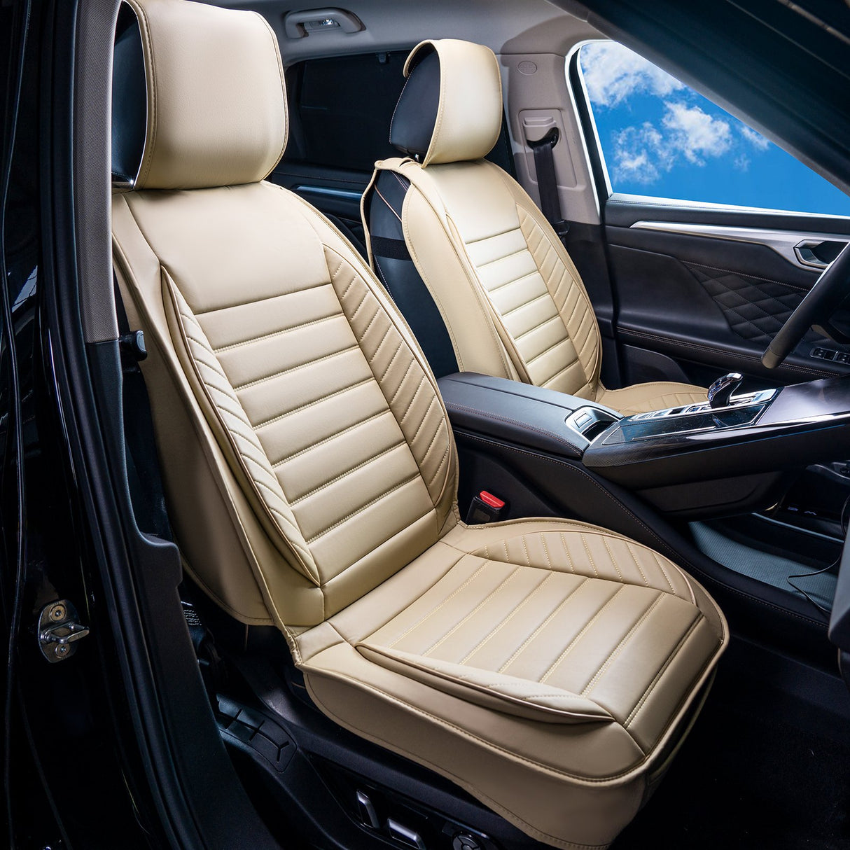 VEVOR Seat Covers, Universal Car Seat Covers Front Seats, 2pcs Faux Leather Seat Cover, Semi-enclosed Design, Detachable Headrest and Airbag