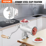VEVOR Manual Meat Grinder Heavy Duty Cast Iron Meat Grinder & Steel Table Clamp - Front View