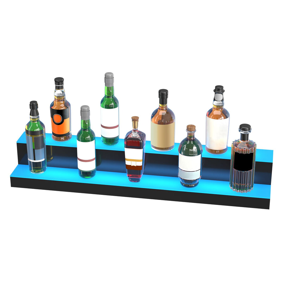 LED Lighted Liquor Bottle Display, 2 Tiers 40 Inch Commercial Illuminated Home Bar Shelf, 2 Steps Whiskey Rack Stand, Acrylic Drink Shelves with RF Remote & App Control, and Multicolor lighting