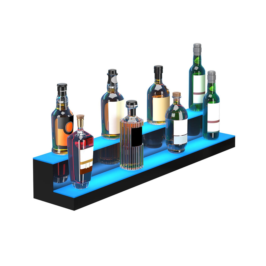 LED Lighted Liquor Bottle Display, 2 Tiers 40 Inch Commercial Illuminated Home Bar Shelf, 2 Steps Whiskey Rack Stand, Acrylic Drink Shelves with RF Remote & App Control, and Multicolor lighting