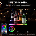 LED Lighted Liquor Bottle Display, 2 Tiers 16 Inch Commercial Illuminated Home Bar Shelf, 2 Steps Whiskey Rack Stand, Acrylic Drink Shelves with RF Remote & App Control, and Multicolor lighting