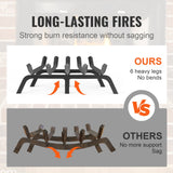 VEVOR Fireplace Log Grate, 533.4mm Heavy Duty Fireplace Grate with 6 Support Legs, 19.05mm Solid Powder-coated Steel Bars, Log Firewood Burning Rack