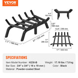 VEVOR Fireplace Log Grate, 533.4mm Heavy Duty Fireplace Grate with 6 Support Legs, 19.05mm Solid Powder-coated Steel Bars, Log Firewood Burning Rack - Close-Up Angle