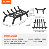 VEVOR Fireplace Log Grate, 609.6mm Heavy Duty Fireplace Grate with 6 Support Legs, 19.05mm Solid Powder-coated Steel Bars, Log Firewood Burning Rack Holder for Indoor and Outdoor Fireplace - Rear View