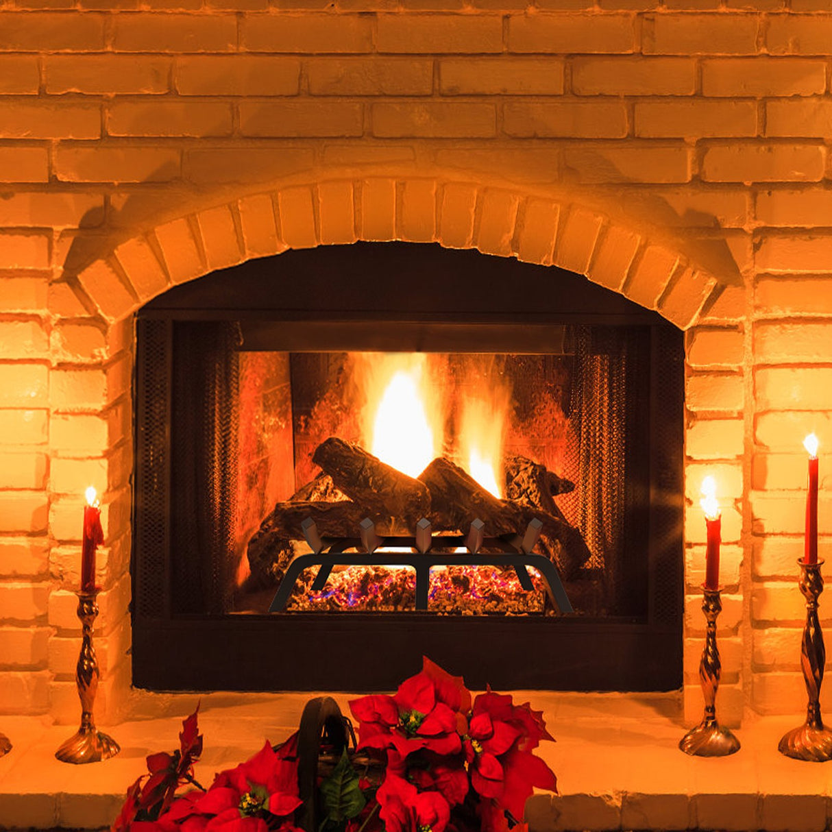 VEVOR Fireplace Log Grate, 609.6mm Heavy Duty Fireplace Grate with 6 Support Legs, 19.05mm Solid Powder-coated Steel Bars, Log Firewood Burning Rack Holder for Indoor and Outdoor Fireplace