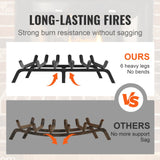 VEVOR Fireplace Log Grate, 685.8mm Heavy Duty Fireplace Grate with 6 Support Legs, 19.05mm Solid Powder-coated Steel Bars, Log Firewood Burning Rack