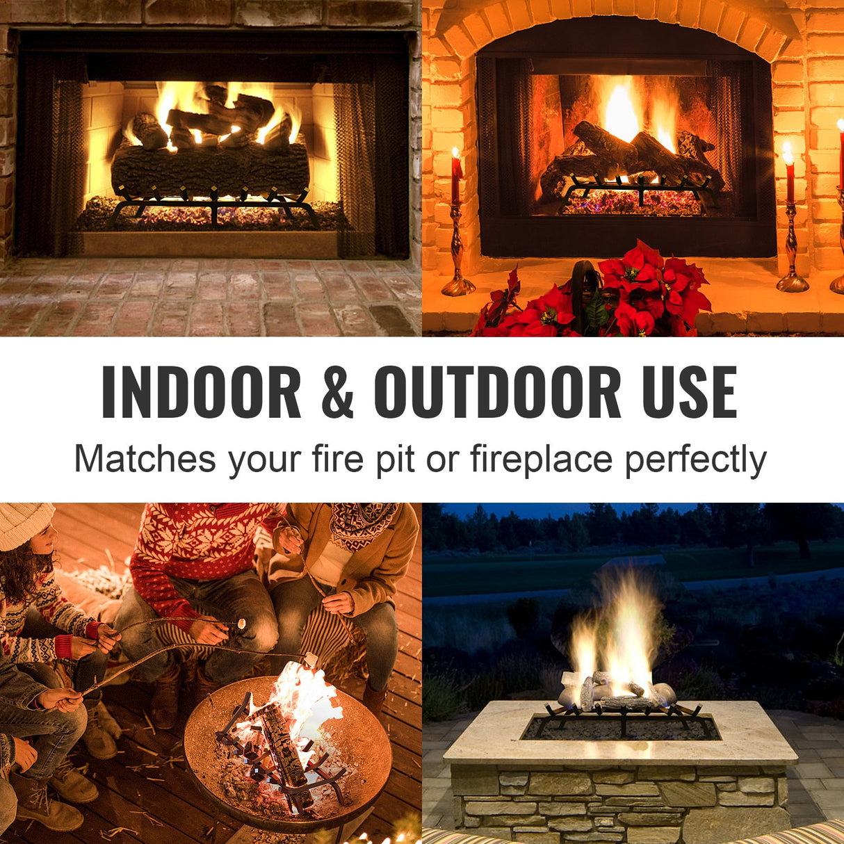 VEVOR Fireplace Log Grate, 762mm Heavy Duty Fireplace Grate with 6 Support Legs, 19.05mm Solid Powder-coated Steel Bars, Log Firewood Burning Rack Holder for Indoor and Outdoor Fireplace